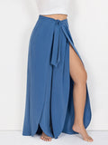 Plus Size Tied Slit Wide Leg Pants 