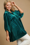 Umgee Full Size Polka Dot Collared Neck Button Up Shirt 