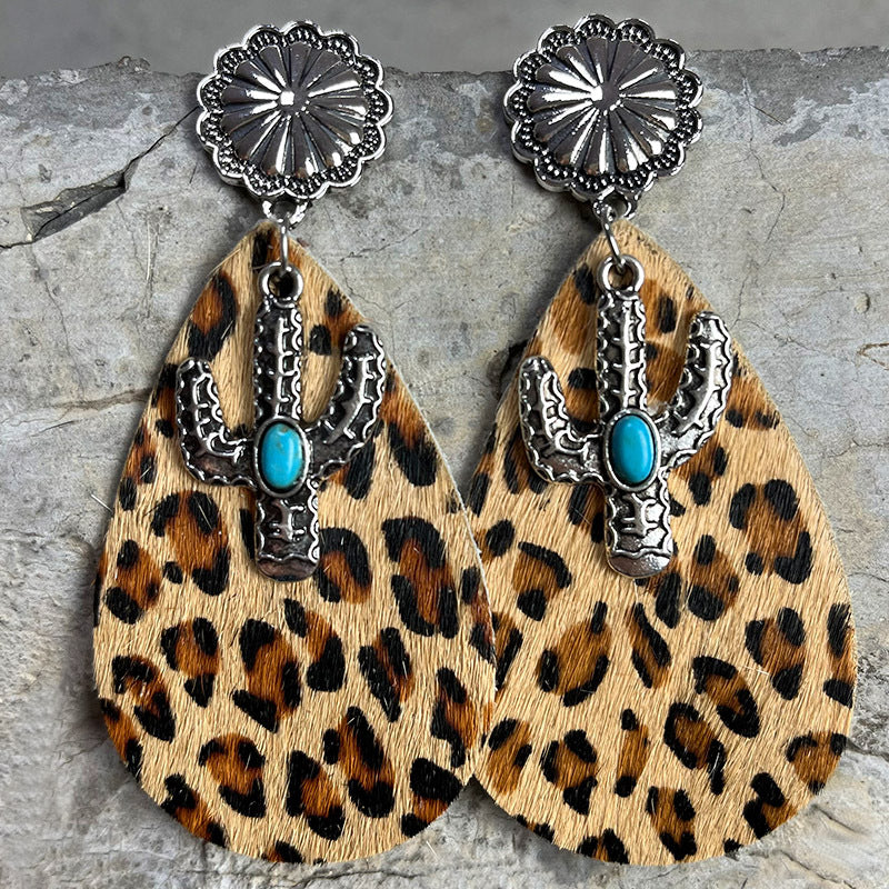 Turquoise Cactus Dangle Earrings 