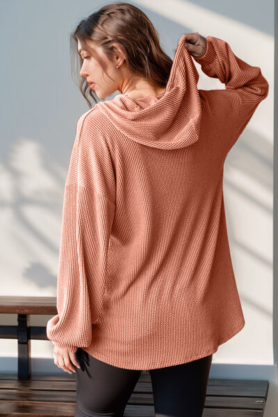 Double Take Full Size Half Button Long Sleeve Hoodie 