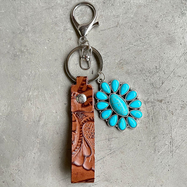 Turquoise Genuine Leather Key Chain 