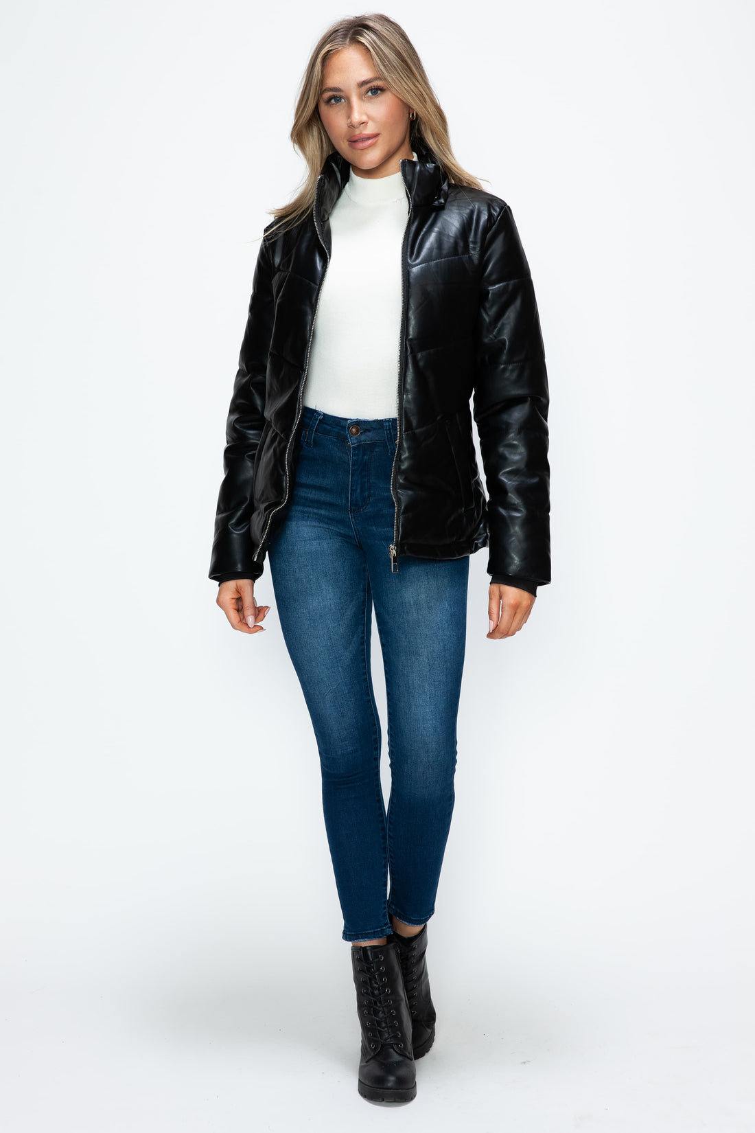 How Dare U Pocketed Zip Up Puffer Jacket with Removable Hood 