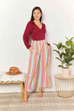 Double Take Striped Smocked Waist Pants with Pockets 