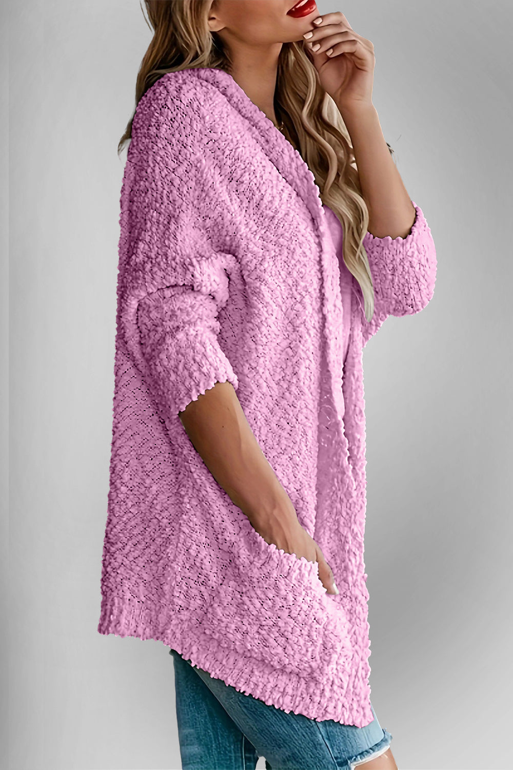 Double Take Pocketed Open Front Long Sleeve Cardigan 