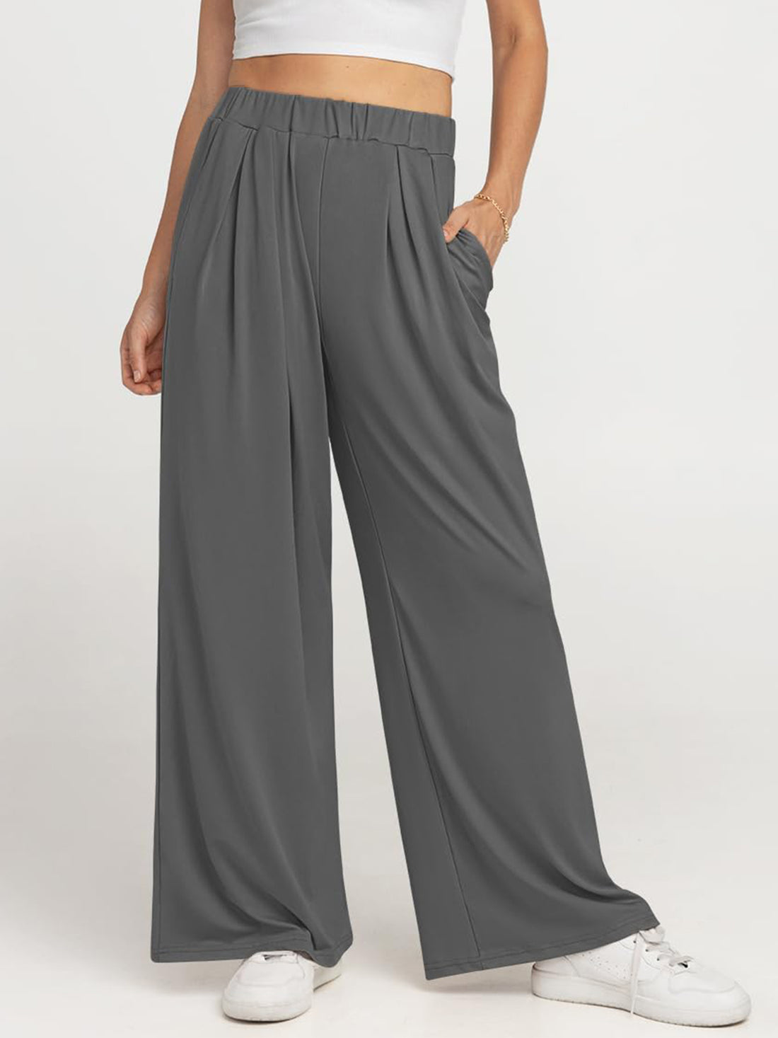 Elastic Waist Wide Leg Pants Pants