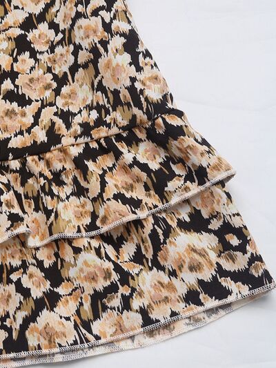 Perfee Printed Tie Neck Long Sleeve Mini Dress Dresses