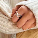 Twisted Inlaid Zircon Double-layered Ring 