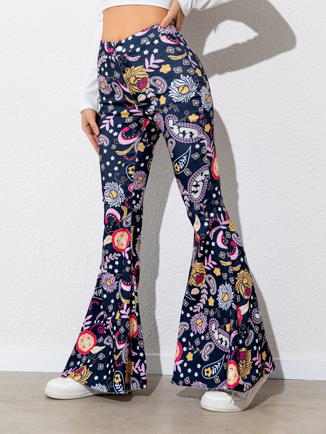 Floral High Waist Flare Leg Pants 