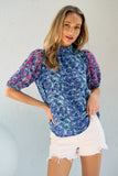 Hailey & Co Embroidered Puff Sleeve Printed Blouse 
