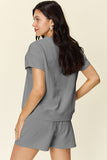 Double Take Full Size Texture Short Sleeve T-Shirt and Drawstring Shorts Set 