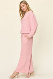 Double Take Full Size Texture Long Sleeve Top and Pants Set 
