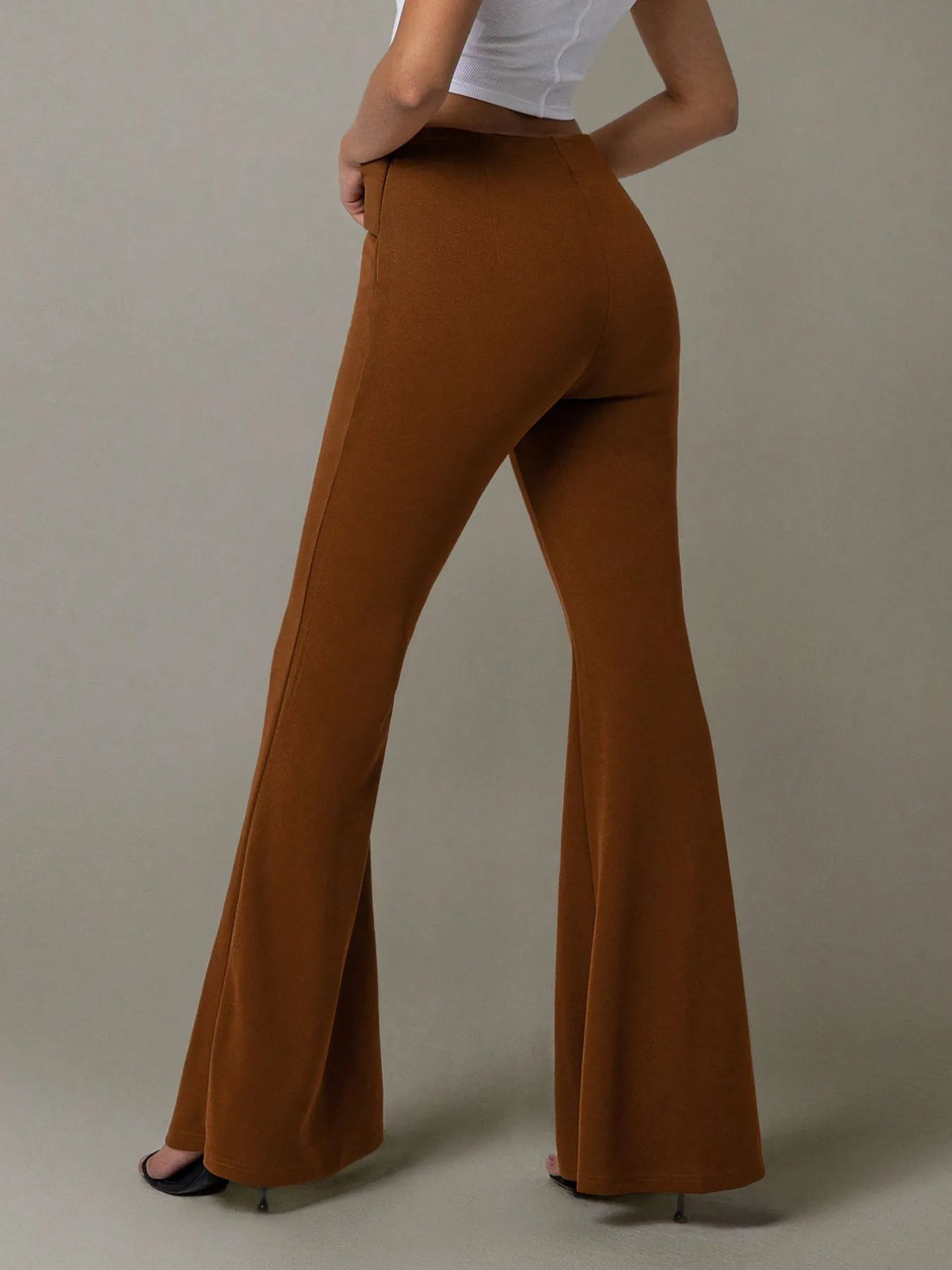 High Waist Flare Pants with Buckle Belt 