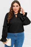 Plus Size Ruffled Tie Neck Flounce Sleeve Blouse 