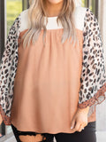 Plus Size Leopard Ruffle Trim Long Sleeve Blouse 