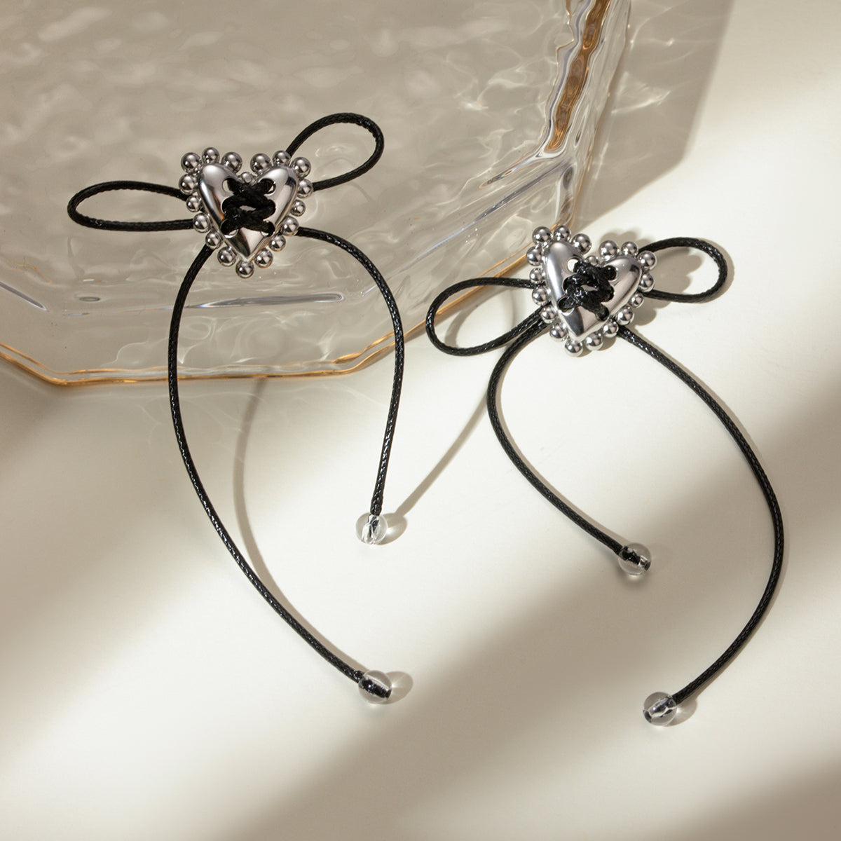 Stainless Steel Wax Rope Heart Earrings 