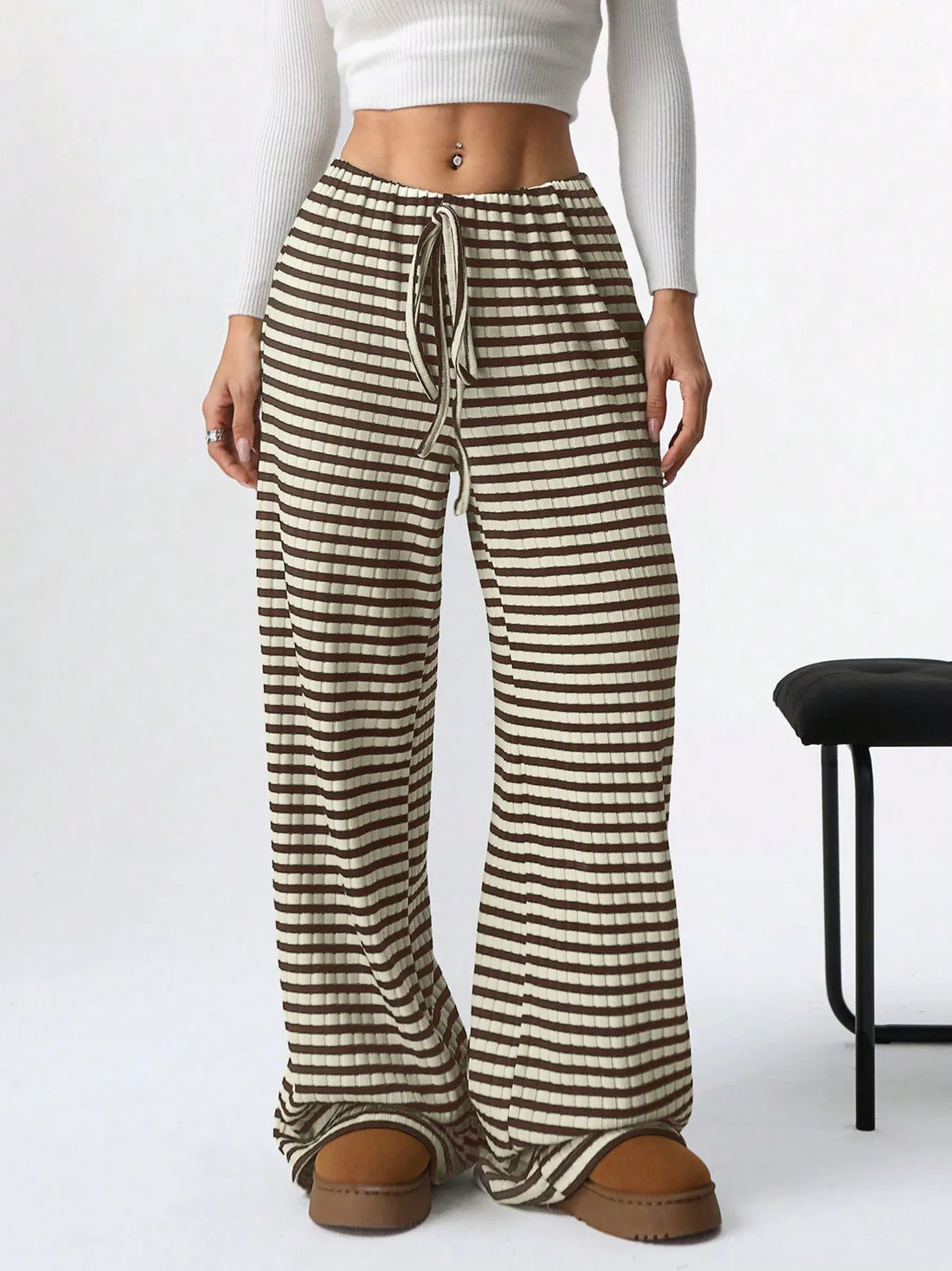 Striped Wide Leg Drawstring Pants 
