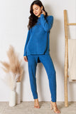 Basic Bae Full Size Ribbed Round Neck High-Low Slit Top and Pants Set 
