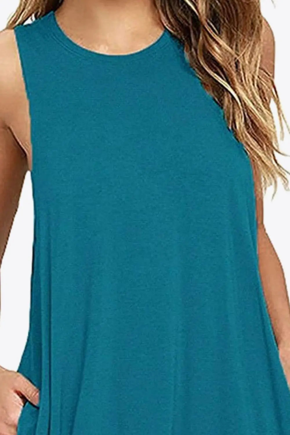 Full Size Round Neck Sleeveless Dress with Pockets 