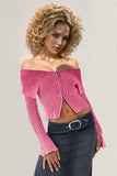 Double Take Ribbed Off-Shoulder Zip Up Long Sleeve Cardigan 