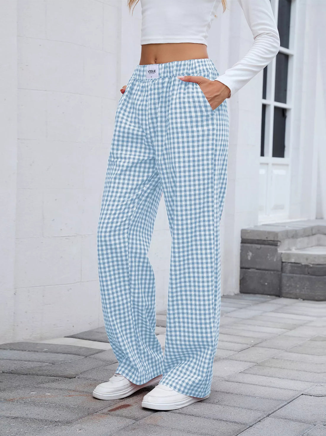 Plaid Wide Leg Casual Pants 