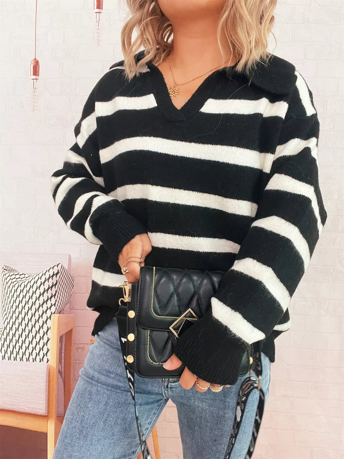 Striped Dropped Shoulder Sweater 