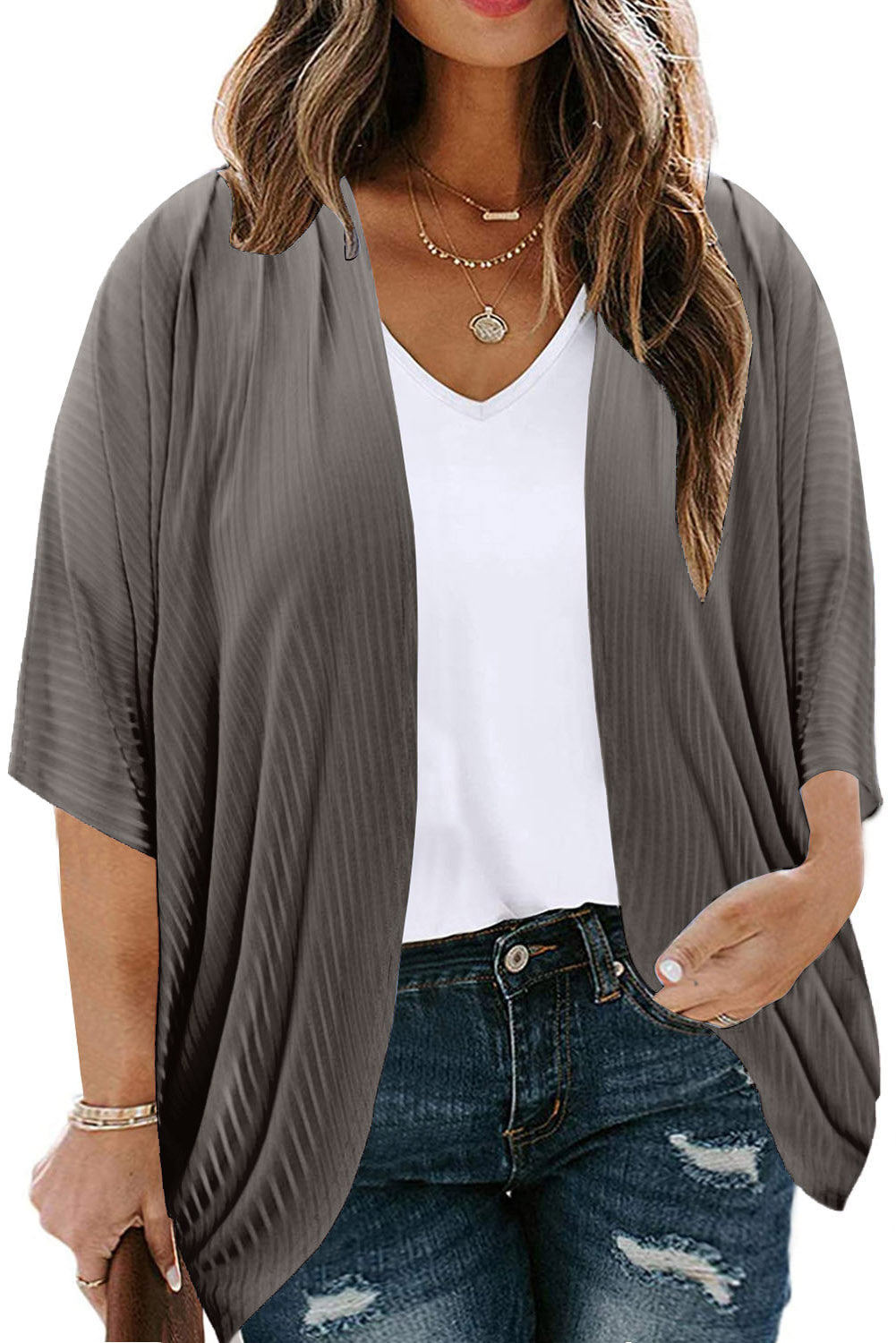 Plus Size Ribbed Cocoon Cover Up 