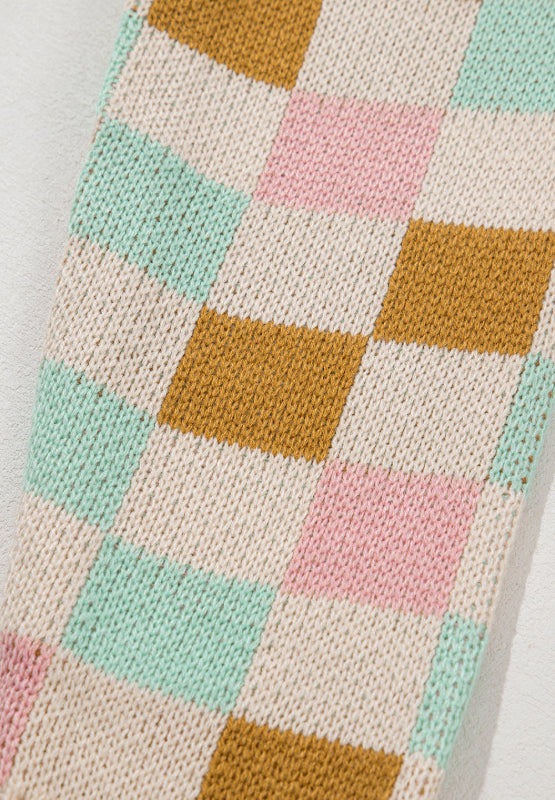 Checkered Round Neck Drop Shoulder Sweater 