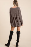BiBi Waffle Knit V-Neck Babydoll Blouse 