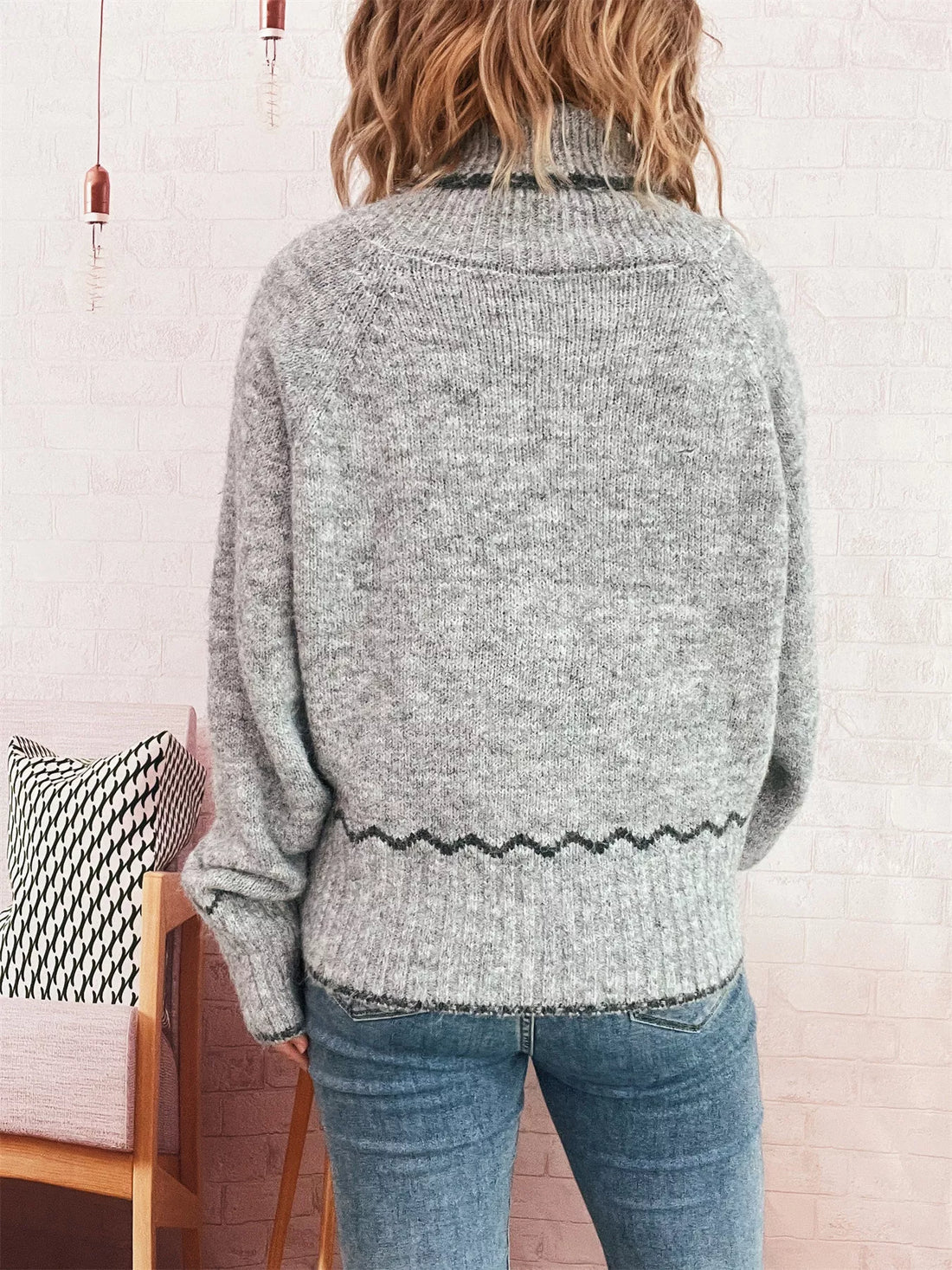 Ribbed Contrast Trim Long Sleeve Sweater 