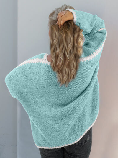 Double Take Contrast Open Front Dropped Shoulder Cardigan 
