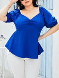 Plus Size Tied Sweetheart Neck Balloon Sleeve Blouse 