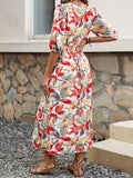 Perfee Printed V-Neck Half Sleeve Midi Dress Dresses