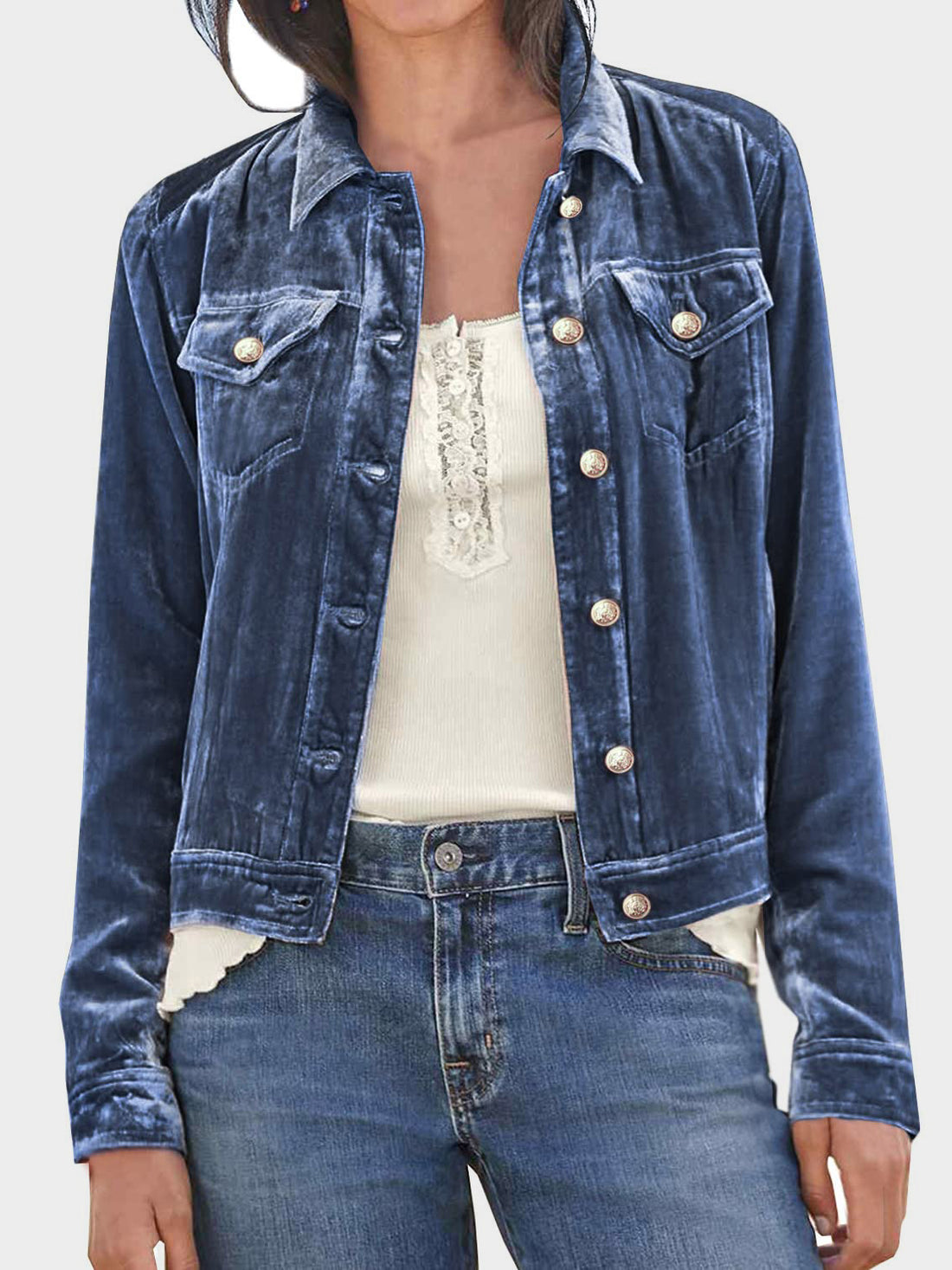 Button Up Long Sleeve Jacket with Chest Pockets 