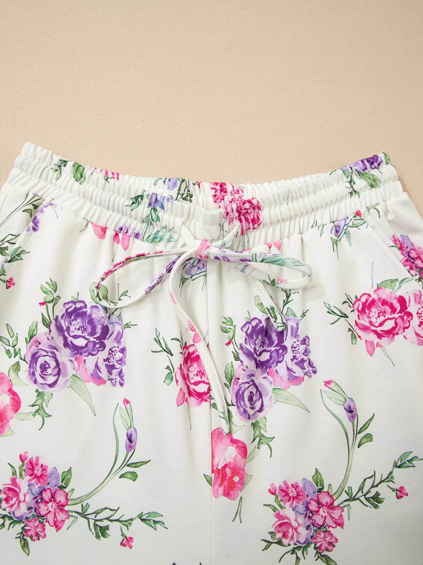 Floral Print Round Neck Top and Drawstring Pants Lounge Set Lingerie & Nightwear