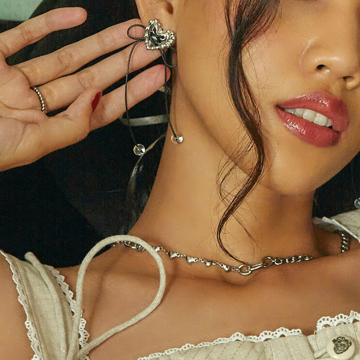 Stainless Steel Wax Rope Heart Earrings 