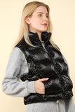VERY J Shiny Metallic Zip Up Puffer Vest 