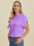 Double Take Full Size Mock Neck Short Sleeve Sweater 