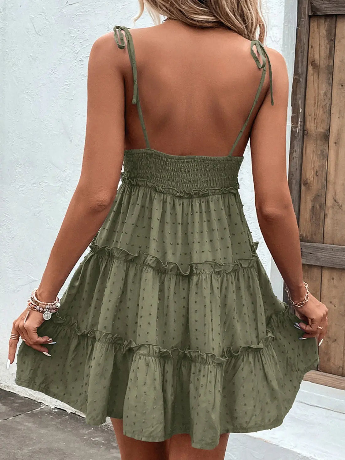 Shiny Frill Spaghetti Strap Tiered Dress 