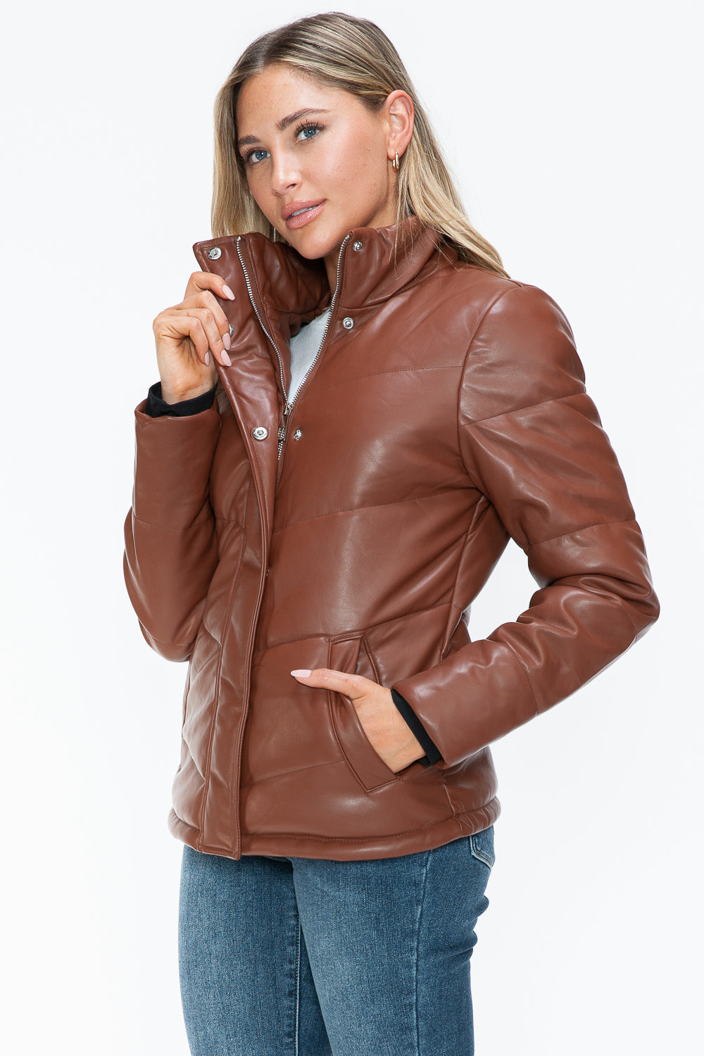 Snobbish Pocketed Zip Up Turtleneck Puffer Jacket 