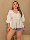Plus Size Peplum V-Neck Half Sleeve Blouse 