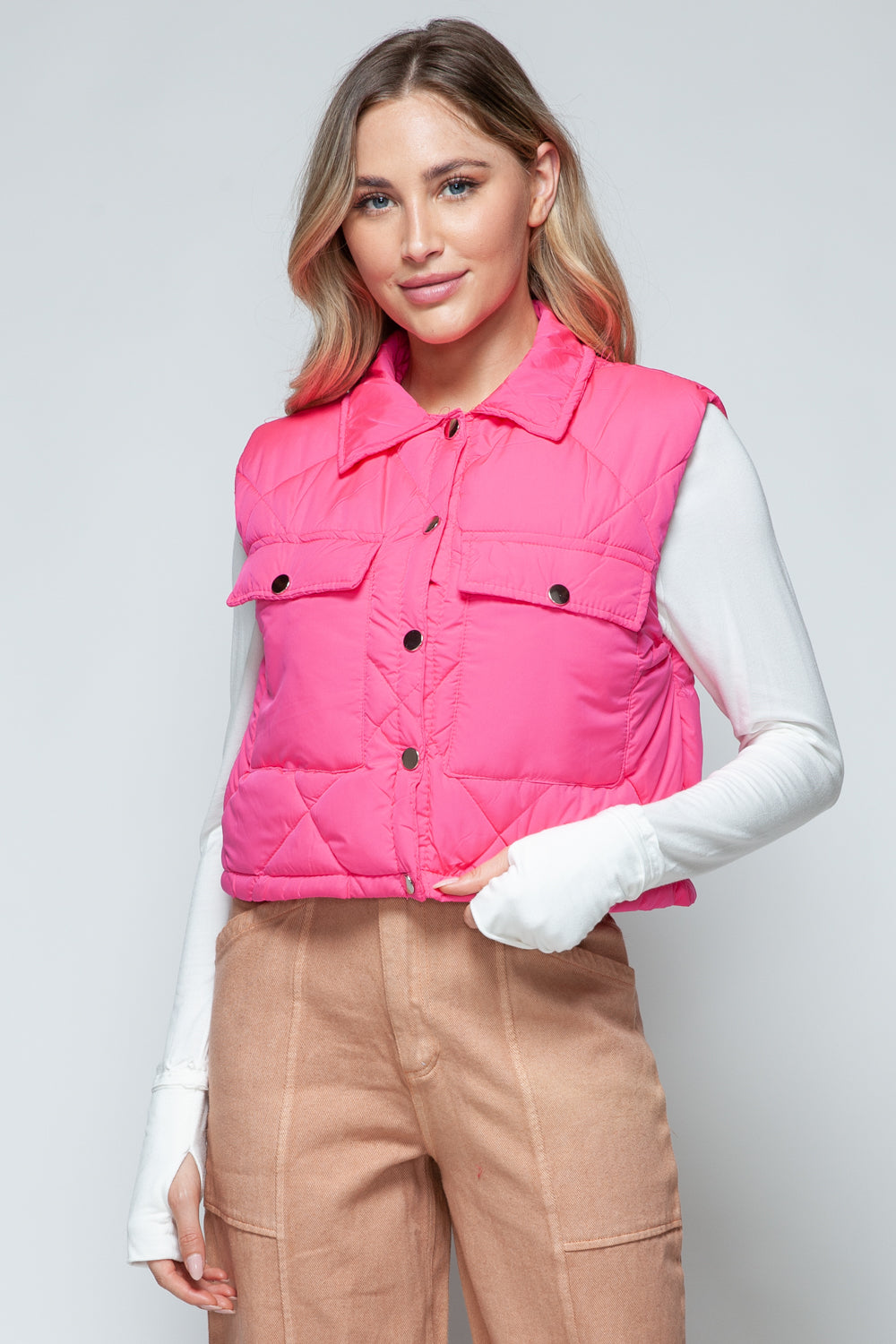 Snobbish Snap Down Quilted Crop Vest 