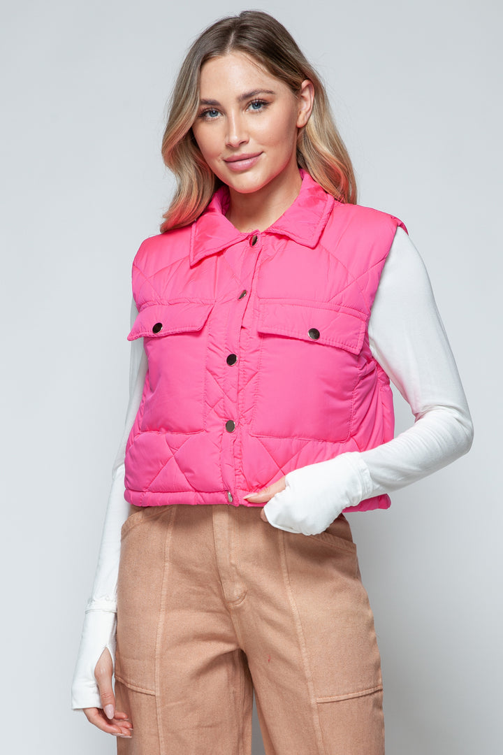 Snobbish Snap Down Quilted Crop Vest 