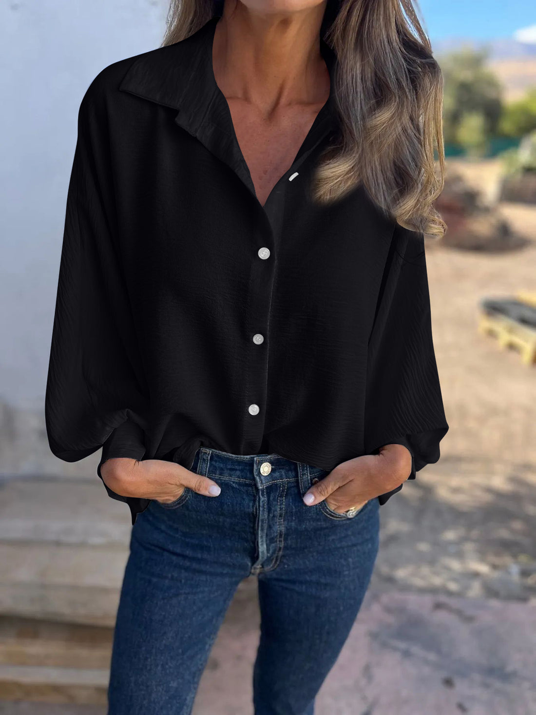 Full Size Collared Neck Long Sleeve Shirt 