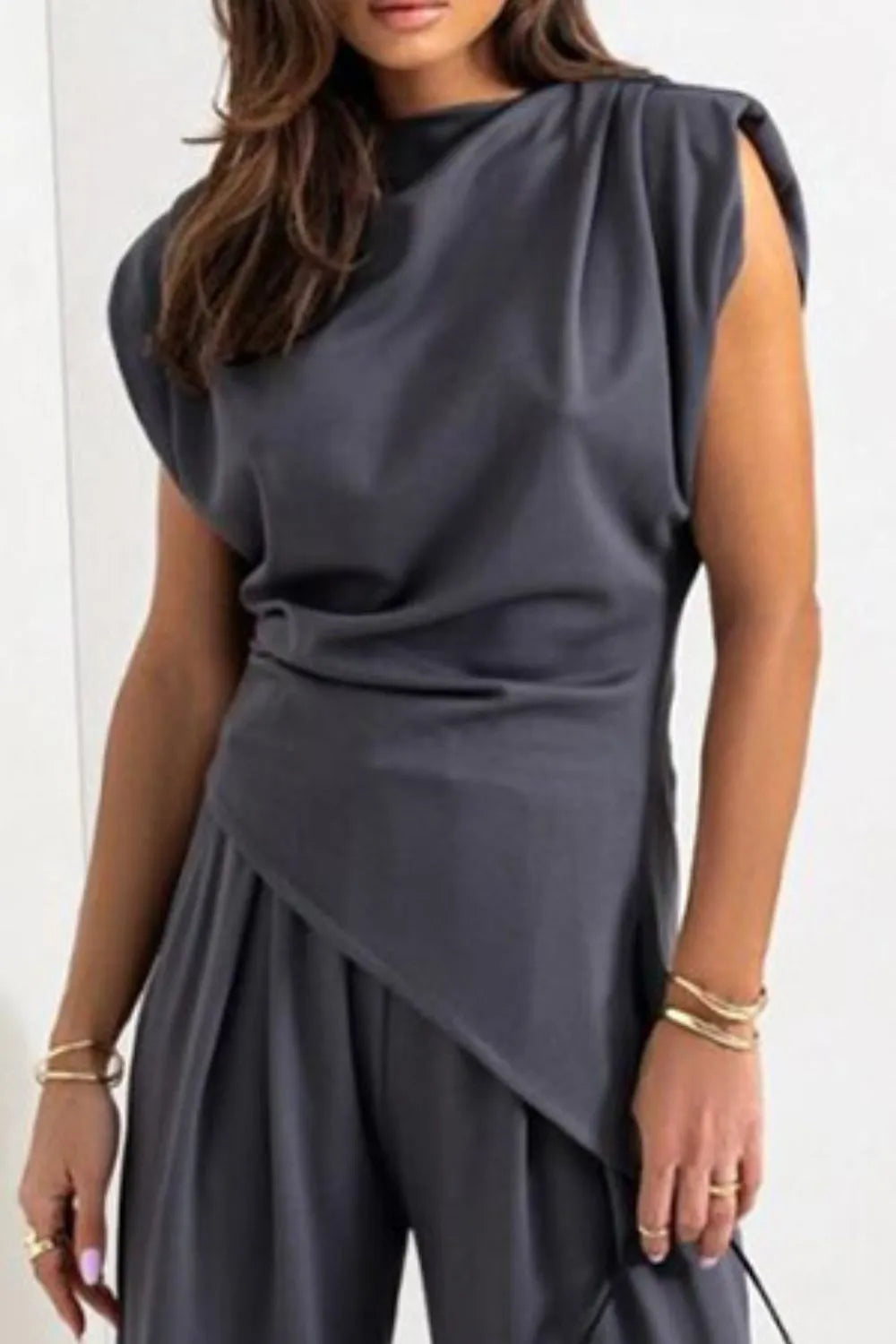 Round Neck Top and Pants Set Two Piece Dresses