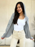Culture Code Full Size Ribbed Zip Up Drawstring Hooded Jacket 
