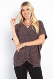 Be Stage Full Size Lurex Center Elastic Cinched Knit Top 