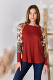 Hailey & Co Full Size Leopard Waffle-Knit Blouse 