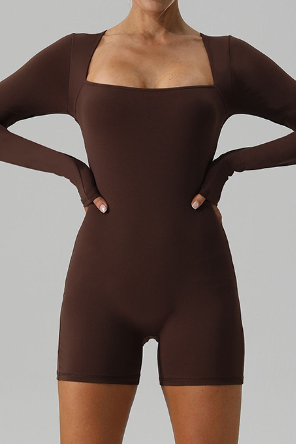 Square Neck Long Sleeve Active Romper 