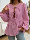 Devine Tied Striped Long Sleeve Blouse 