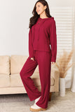 Basic Bae Full Size Ribbed Drawstring Hooded Top and Straight Pants Set 